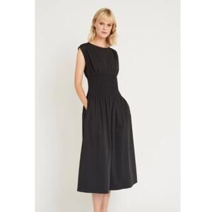 Luxely Willow Dress in Meteorite Black size S Midi Smocked Waist